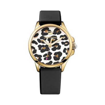 Ladies black leopard print dial strap watch 1901342